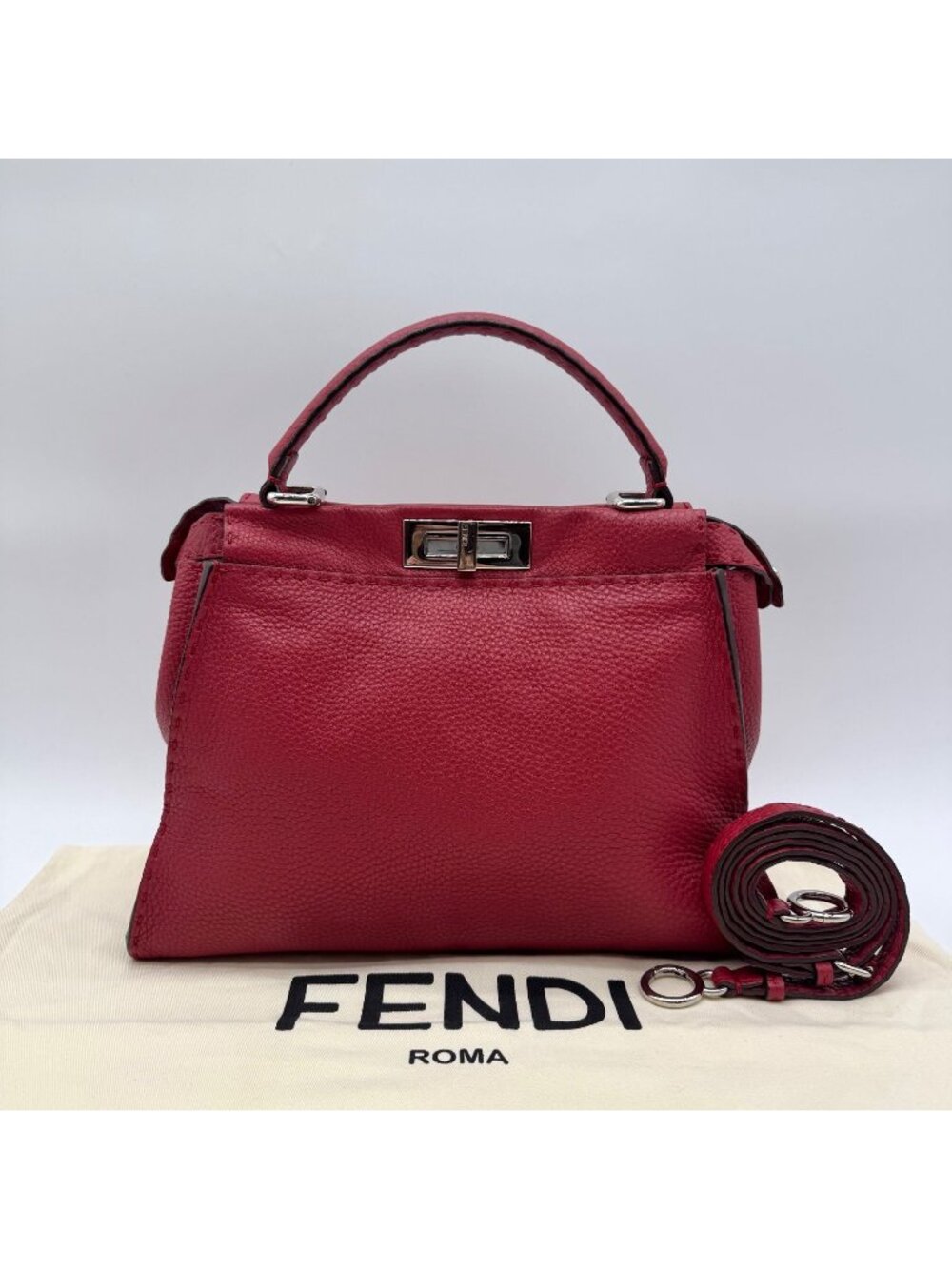 Fendi 2-Way Shoulder Bag Selleria Peekaboo Red Leather Turnlock